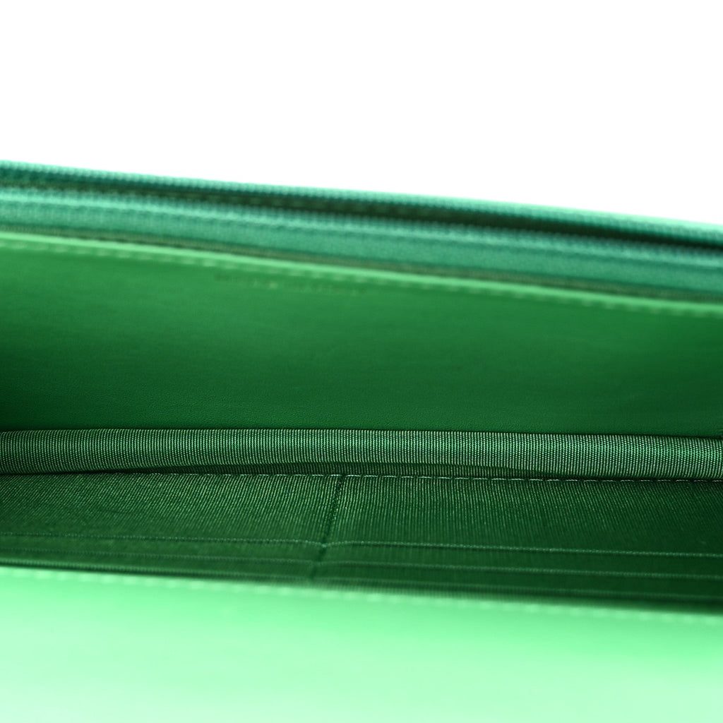 Chanel Shiny Goatskin Quilted Chanel 19 Wallet On Chain WOC Green