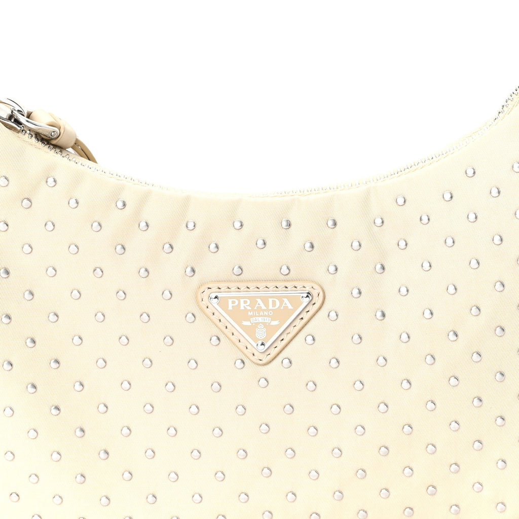 Prada Tessuto Nylon Studded Mini Re-Edition Bag Deserto