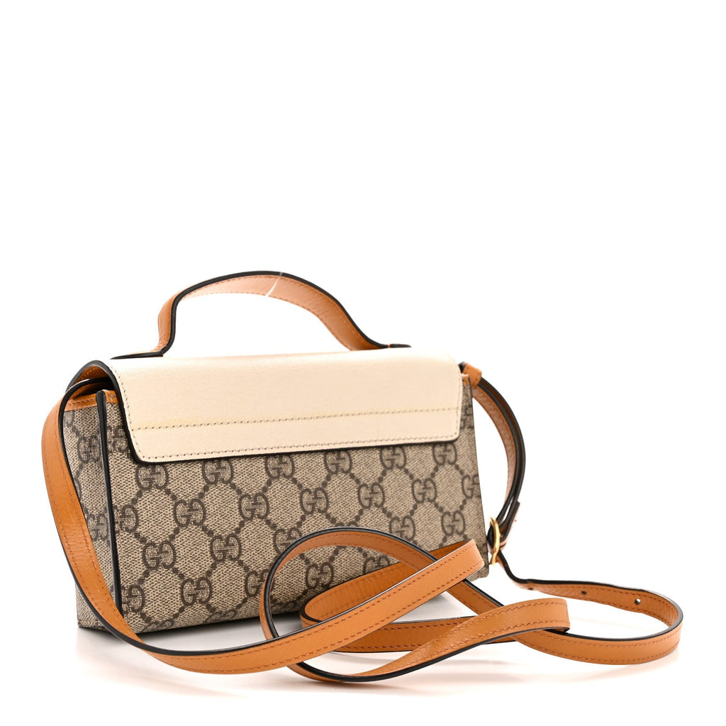 Gucci GG Supreme Monogram New Sakai Calfskin Mini Padlock Top Handle Shoulder Bag Beige Ebony Mystic White Sun Oil