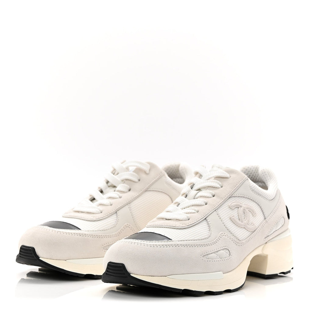Mixed Fibers Suede Shiny Calfskin Womens CC Sneakers 38.5 White