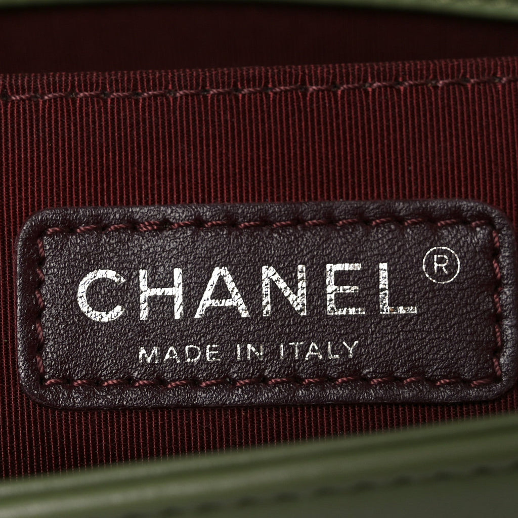 Chanel Calfskin Chevron Quilted Medium Boy Flap Green