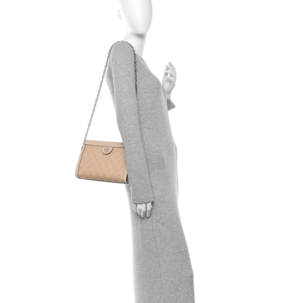 Gucci Denim Calfskin GG Monogram Small Ophidia Chain Shoulder Bag Light Beige