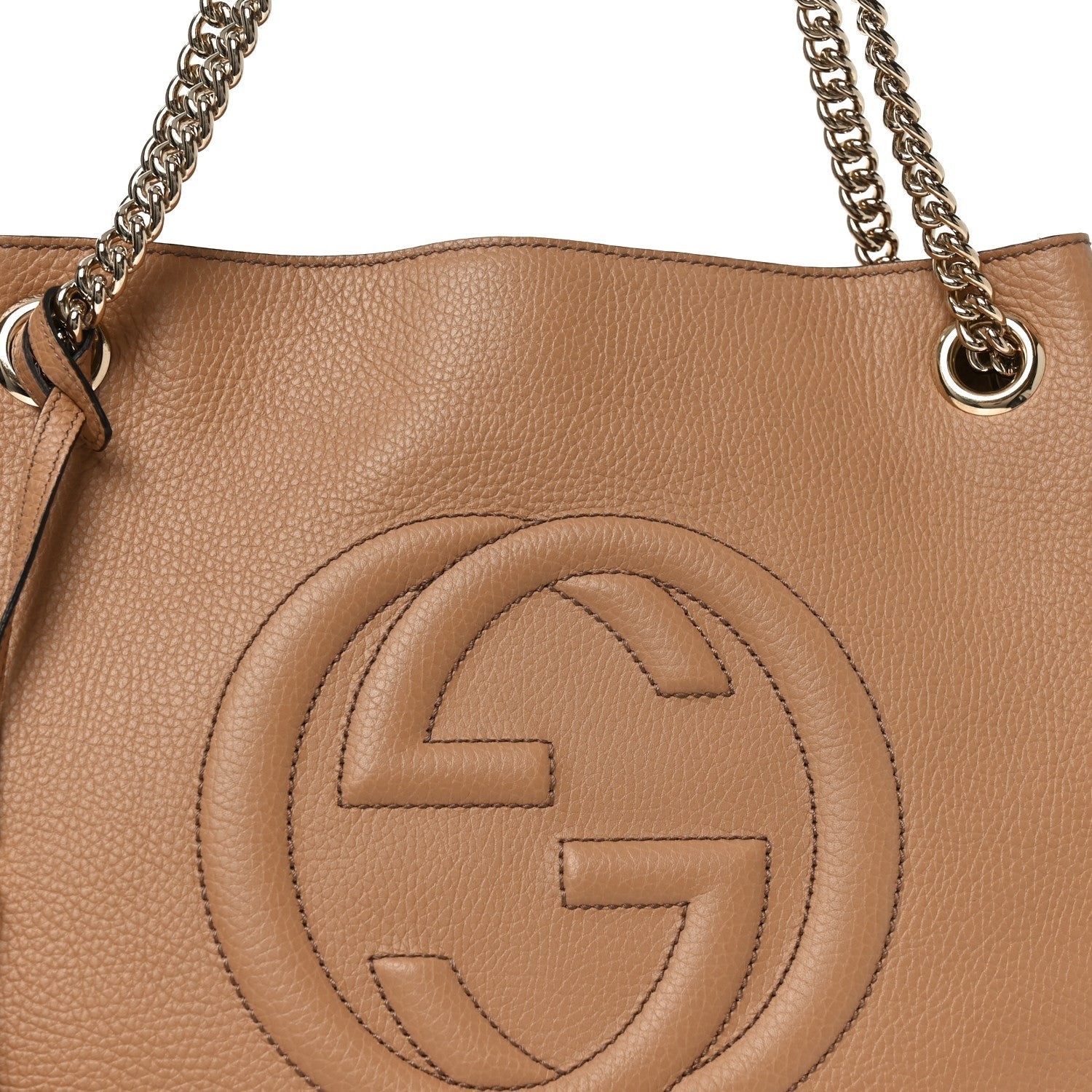 Gucci Pebbled Calfskin Medium Soho Chain Shoulder Bag Camelia