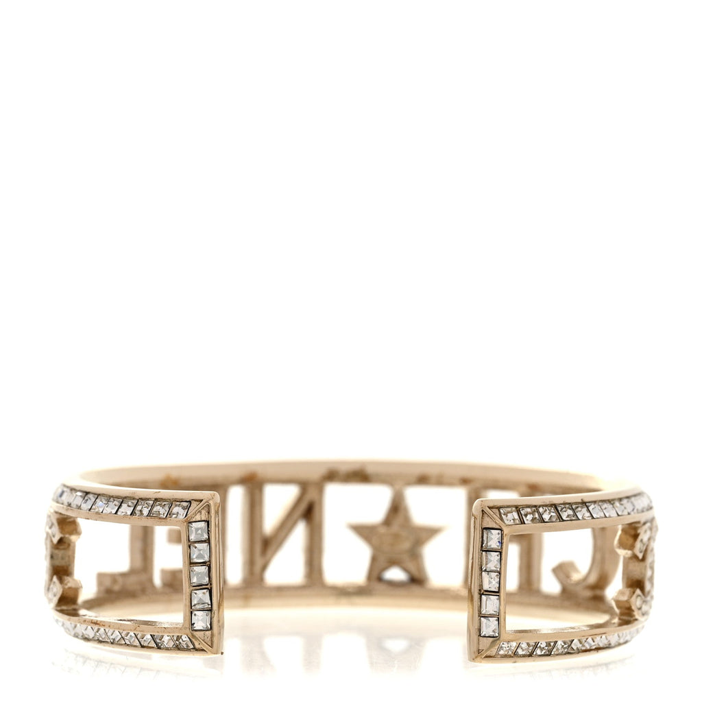 Crystal Baguette Logo Cuff Bracelet Gold