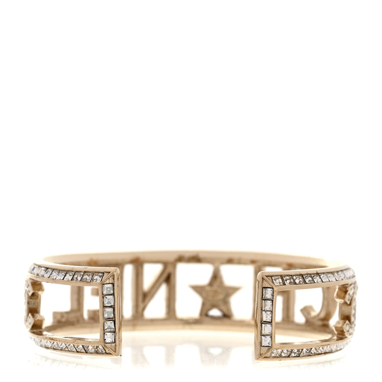 Crystal Baguette Logo Cuff Bracelet Gold