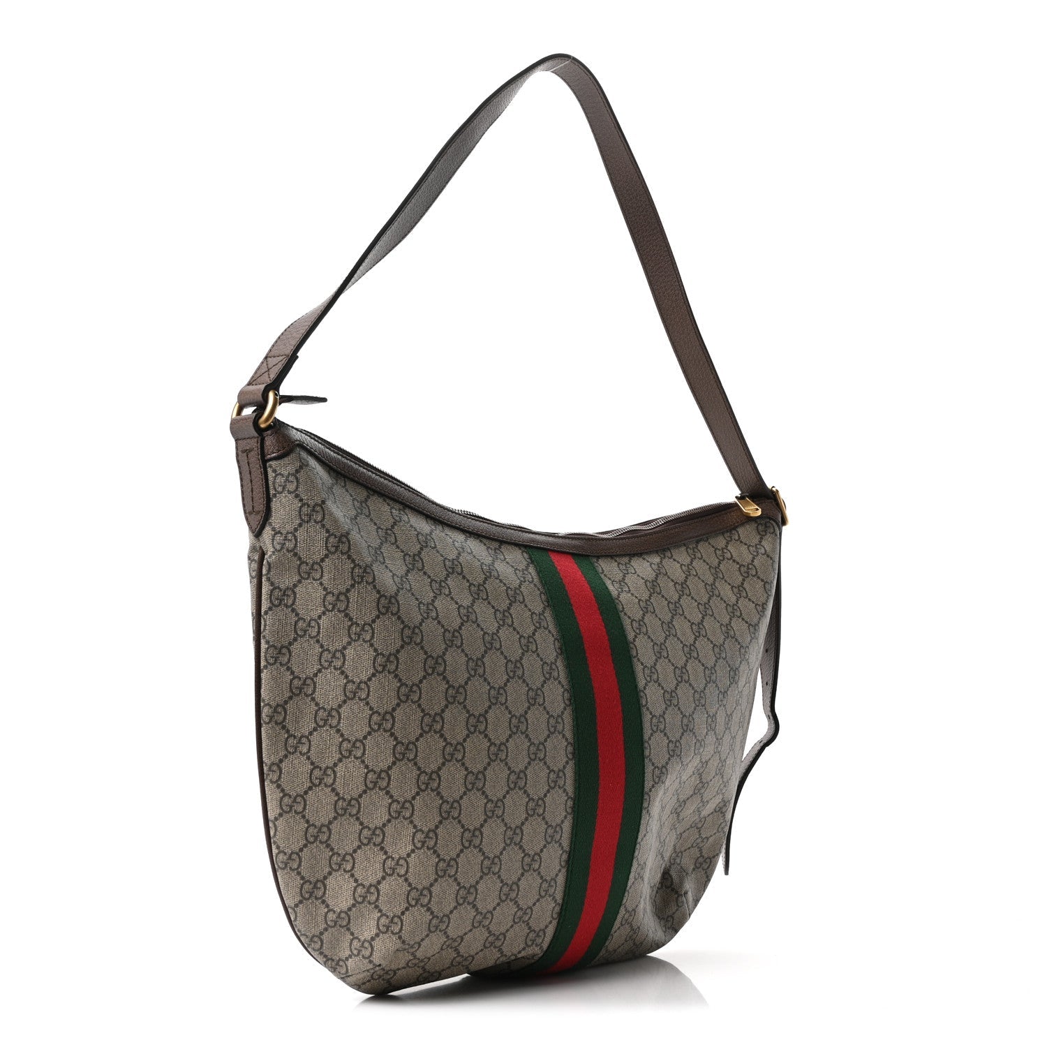 Gucci GG Supreme Monogram Web Ophidia Half Moon Hobo Brown