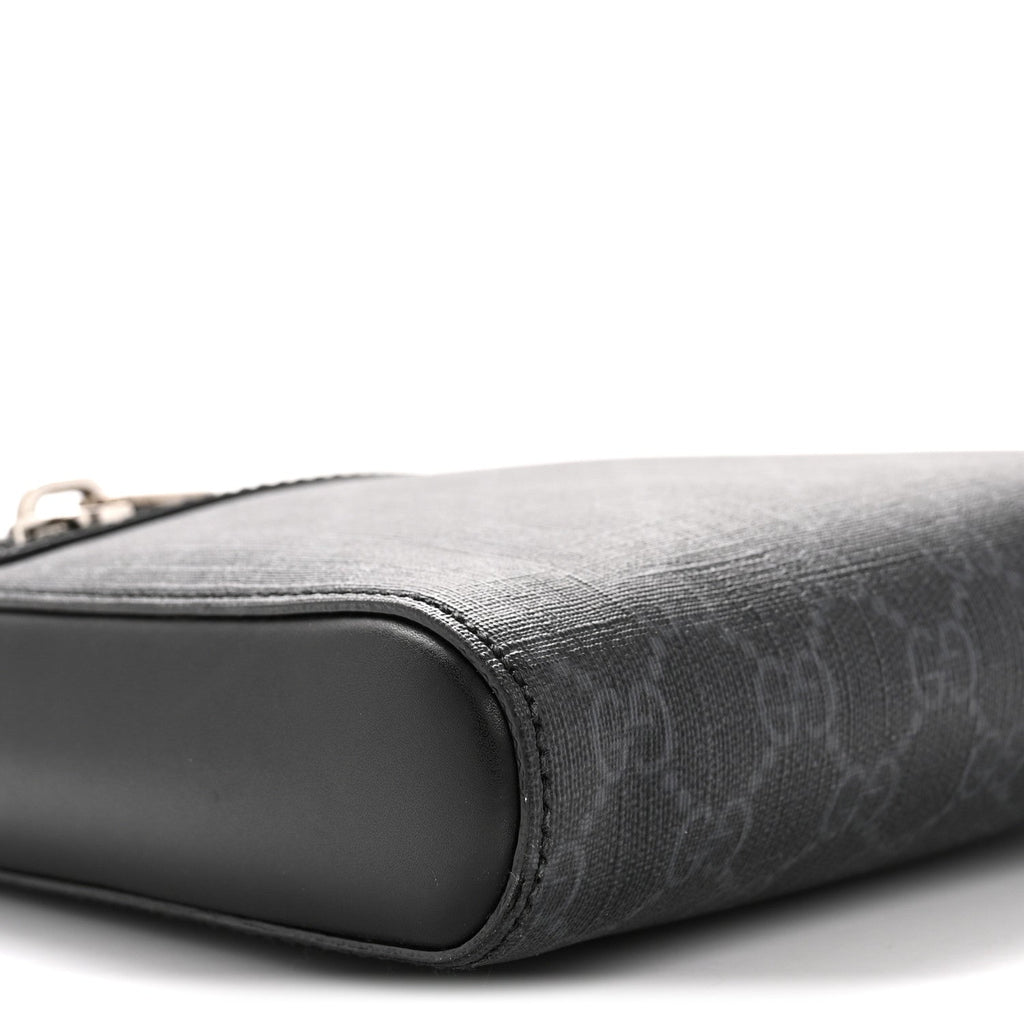 Gucci GG Supreme Monogram Web Small Flat Messenger Bag Black Grey