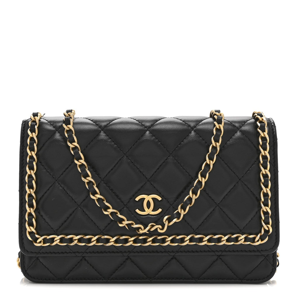 Chanel Lambskin Quilted Chain Around Wallet On Chain WOC Black