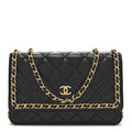 Chanel Lambskin Quilted Chain Around Wallet On Chain WOC Black