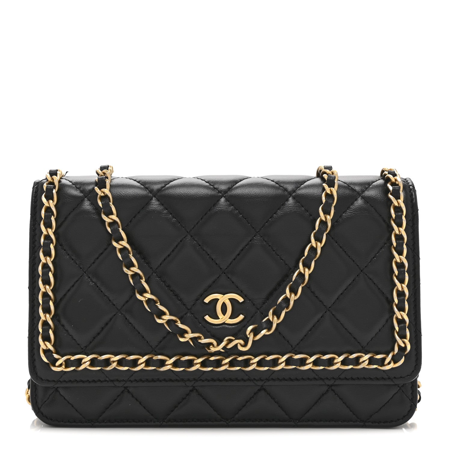 Chanel Lambskin Quilted Chain Around Wallet On Chain WOC Black