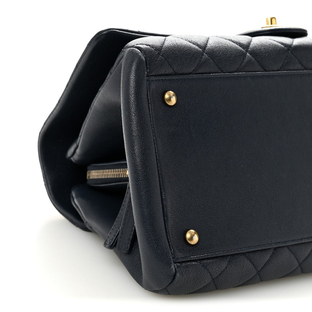 Chanel Shiny Sheepskin Quilted Large Trapezio Flap Navy
