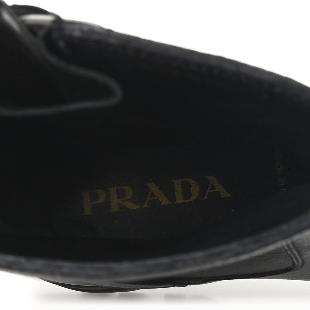Prada Calfskin Double Buckle Combat Boots 37 Black