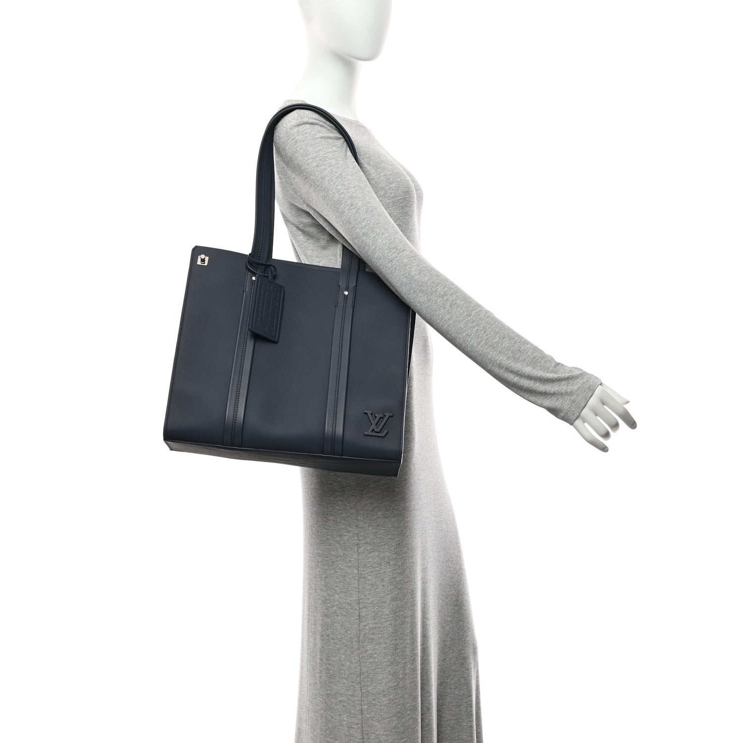 Louis Vuitton Grained Calfskin LV Aerogram Tote Navy