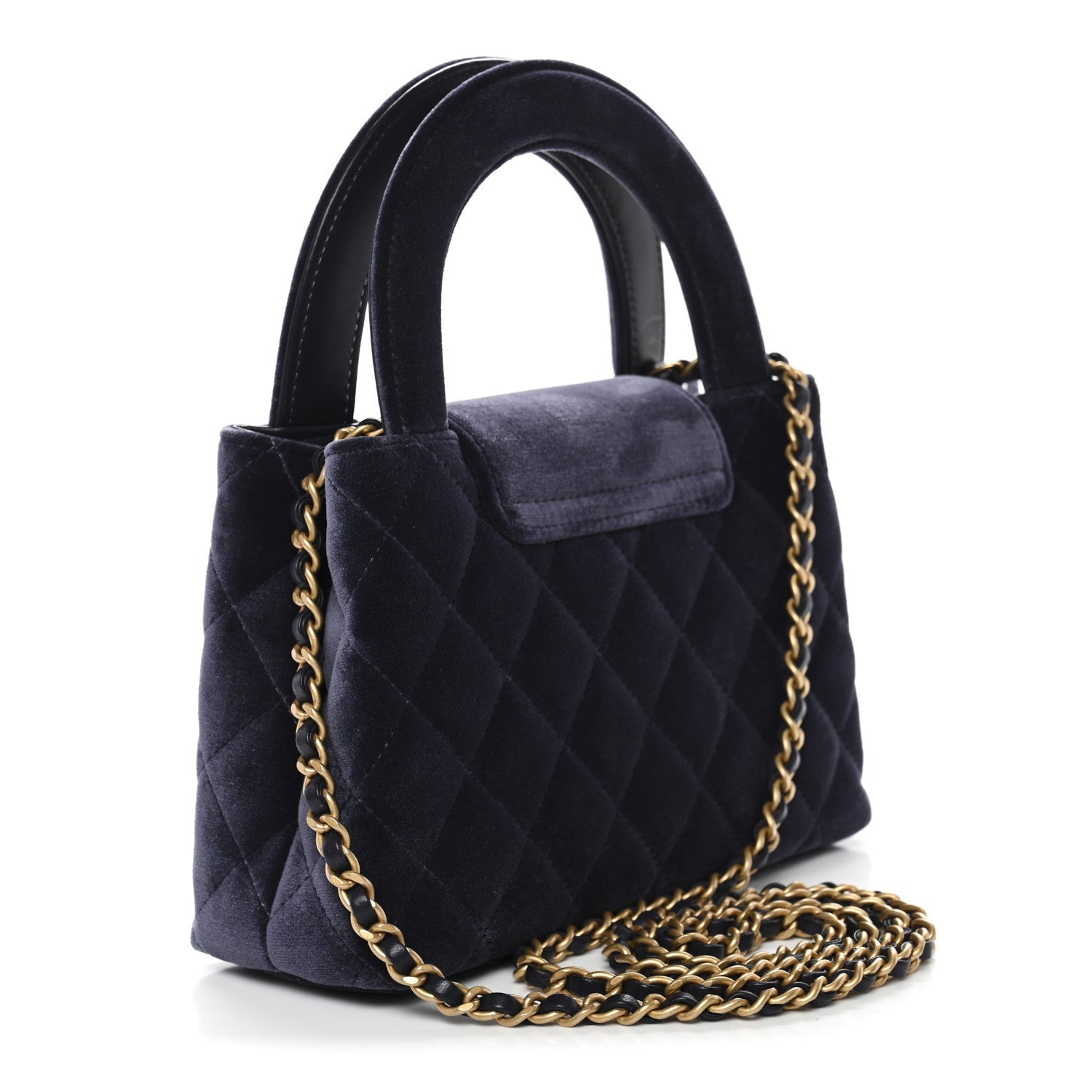 Chanel Velvet Quilted Nano Kelly Shopper Navy