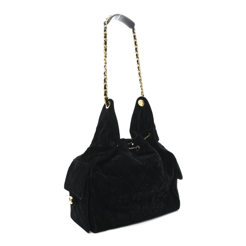 Chanel Suede Quilted Medium Chanel 25 Handbag Black