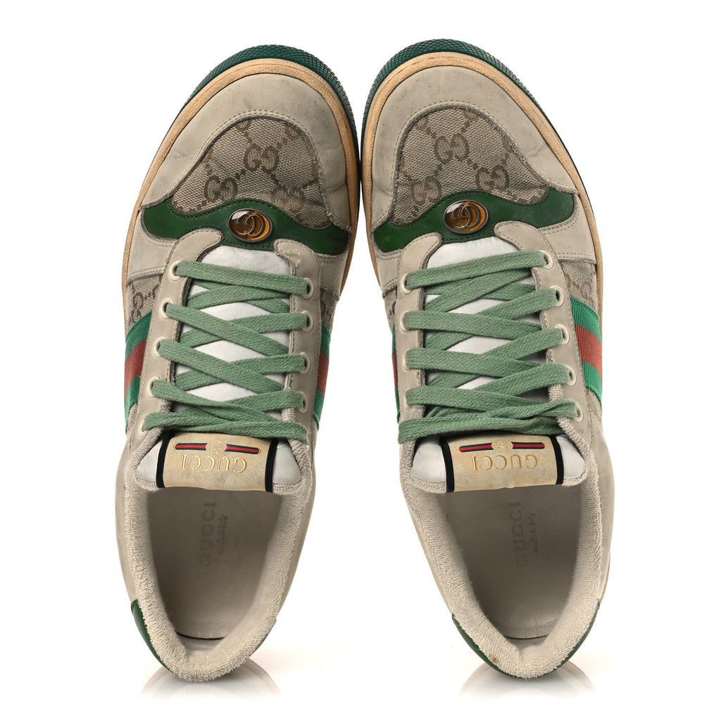 Gucci GG Monogram Nubuck Web Womens Screener Sneakers 40 New Sand Dusty Milk Vintage Green