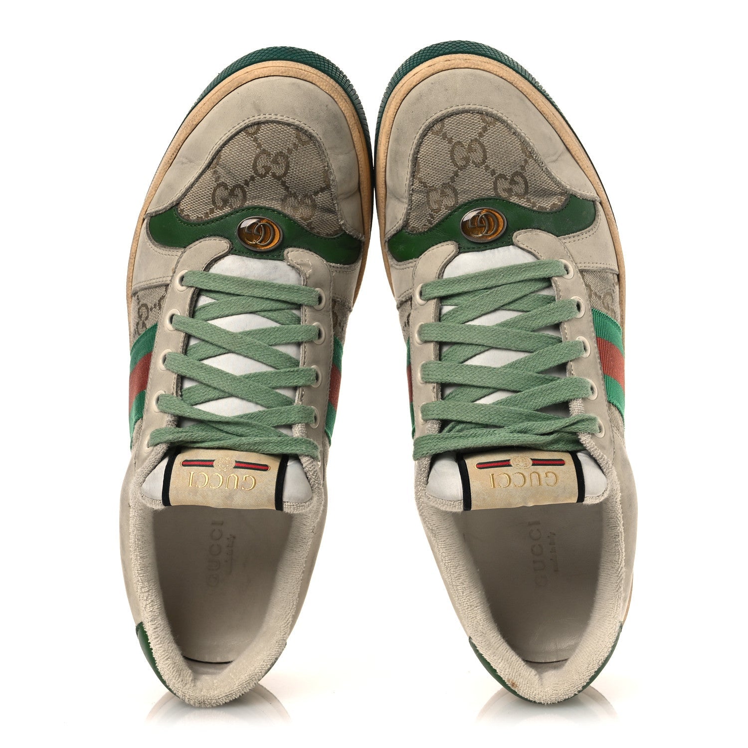 Gucci GG Monogram Nubuck Web Womens Screener Sneakers 40 New Sand Dusty Milk Vintage Green