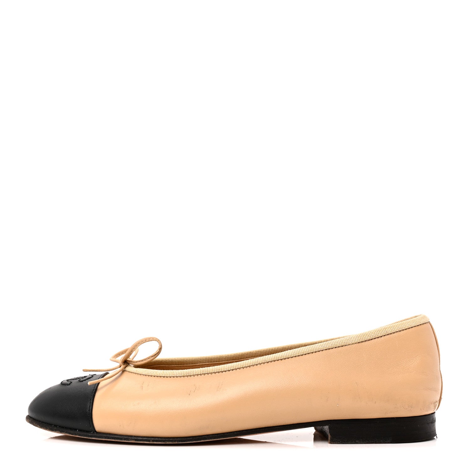 Lambskin Cap Toe CC Ballerina Flats 37 Beige Black