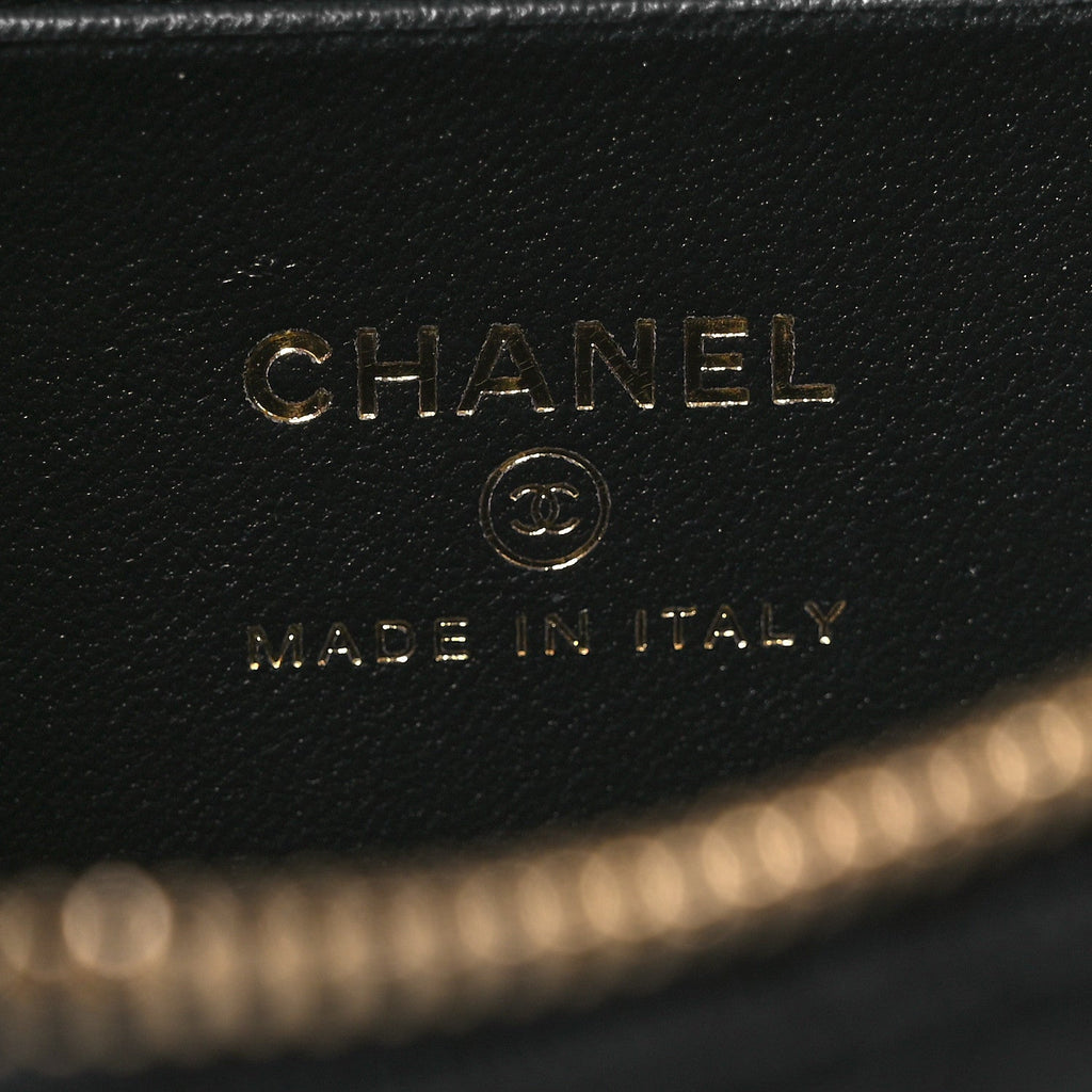 Chanel Goatskin Stitched Top Handle Slim Vanity With Chain Black