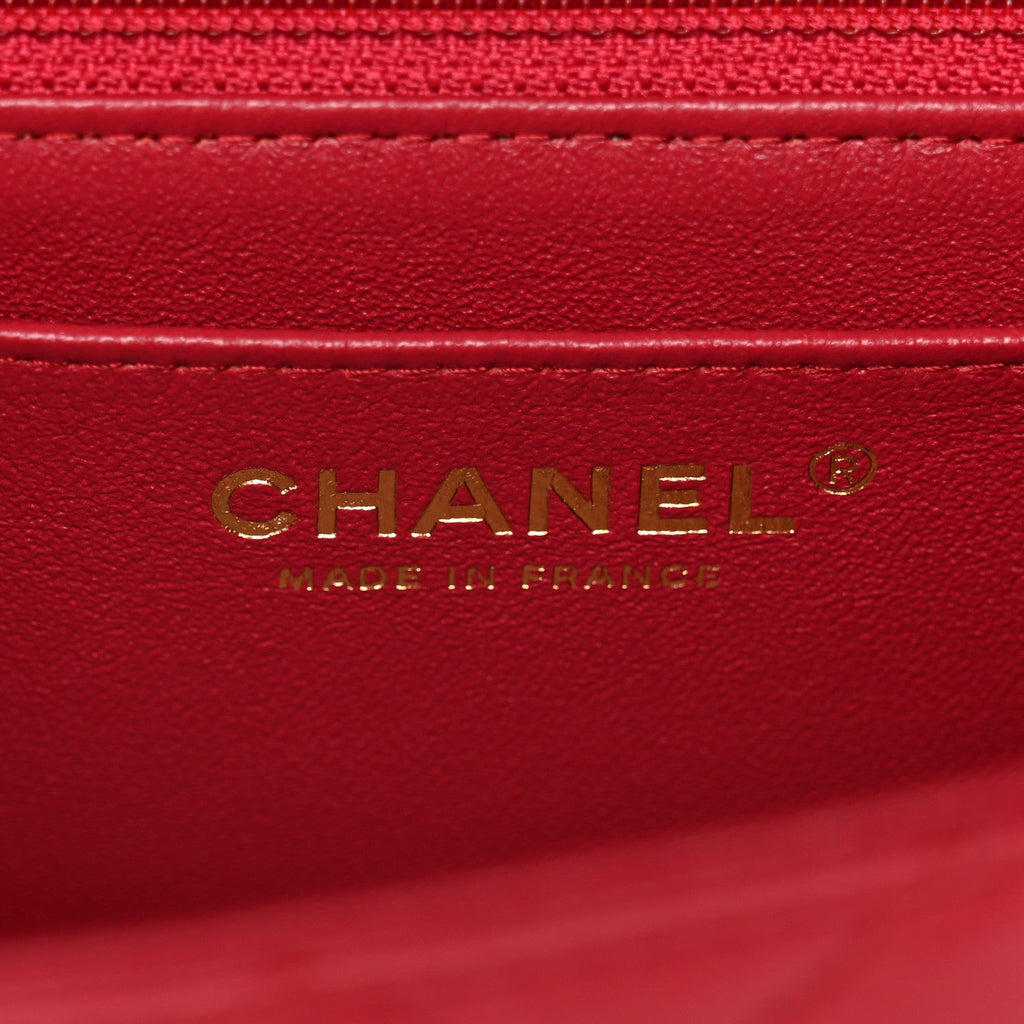 Chanel Lambskin Quilted Mini Rectangular Flap Dark Pink