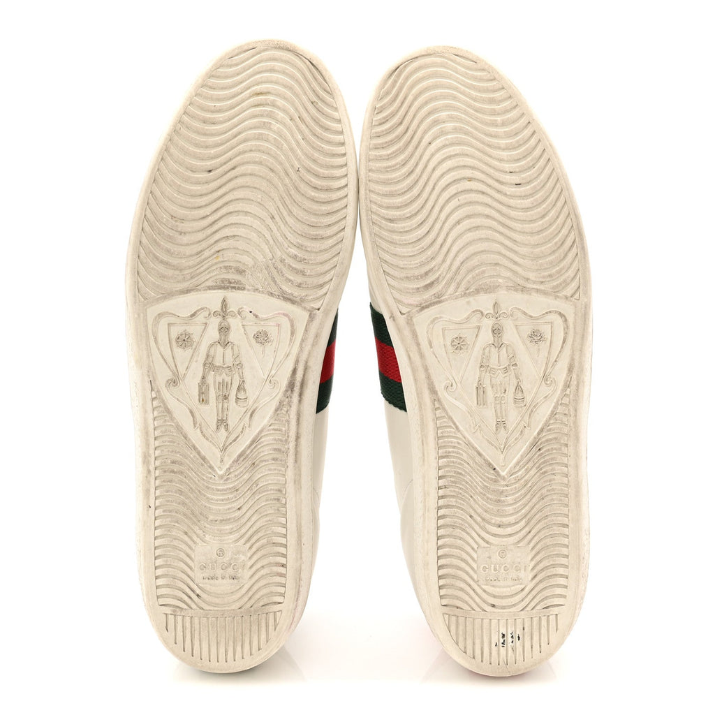 Gucci Calfskin Ayers Bee Embroidered Womens Ace Sneakers 39.5 White Green