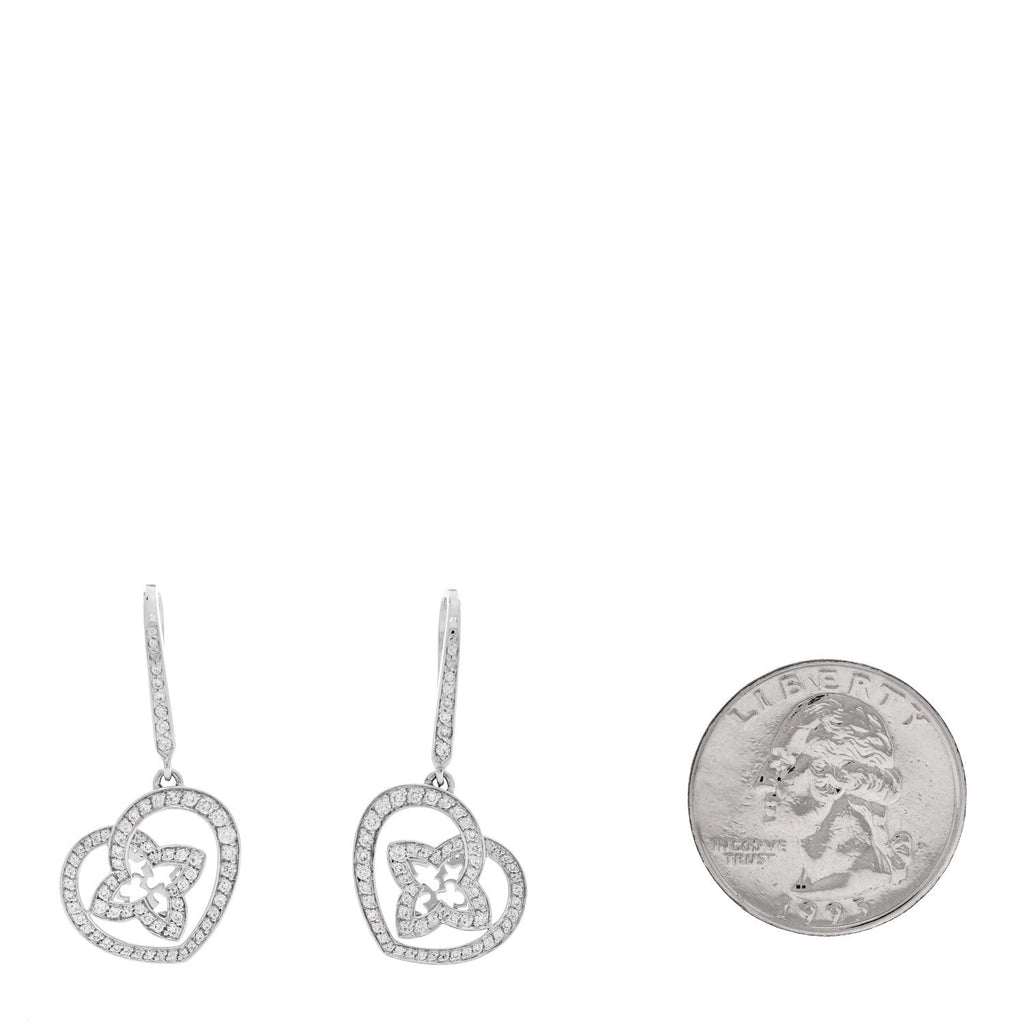 Louis Vuitton 18K White Gold Diamond Small Coeur Heart Drop Earrings
