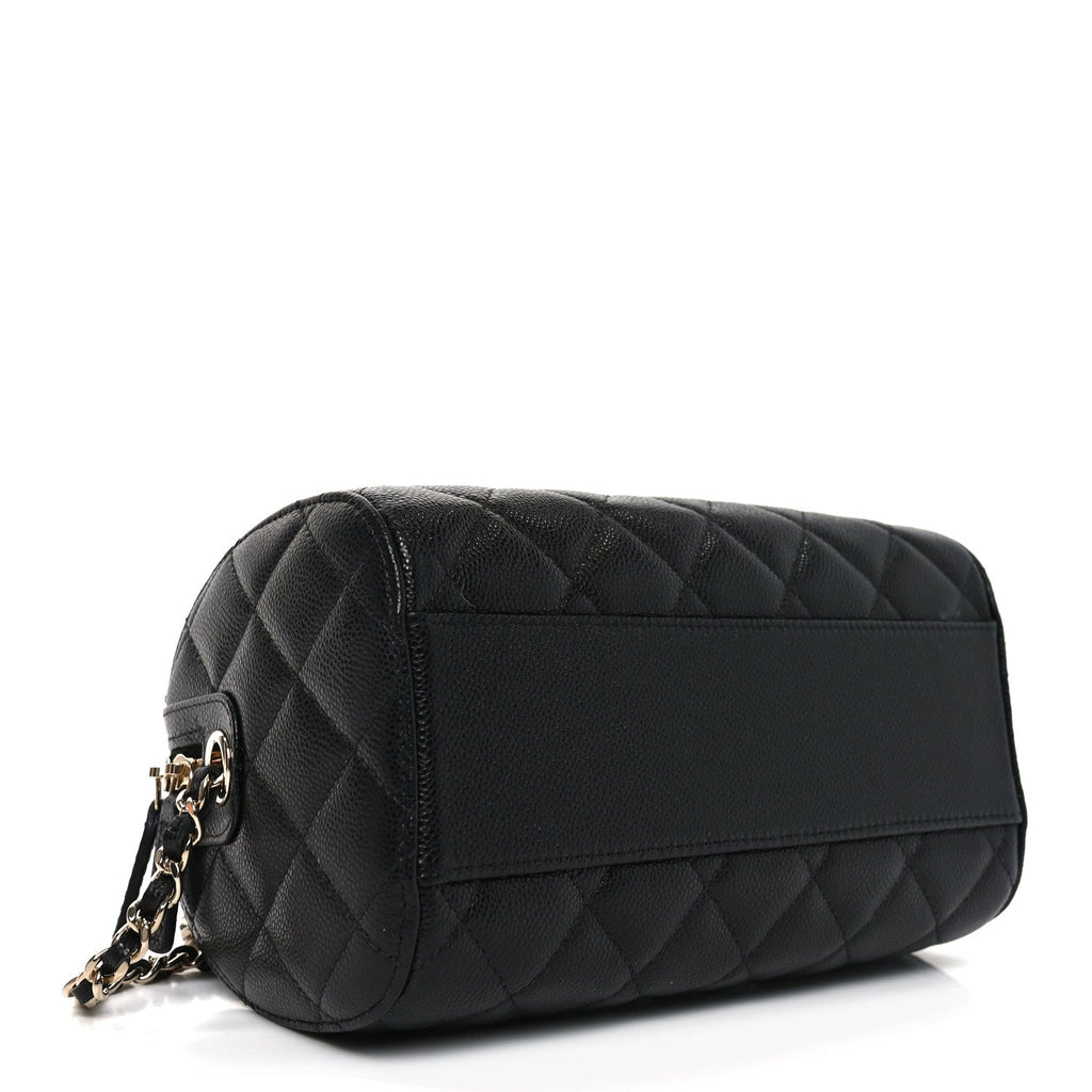 Chanel Caviar Quilted Barrel Clutch With Chain Black