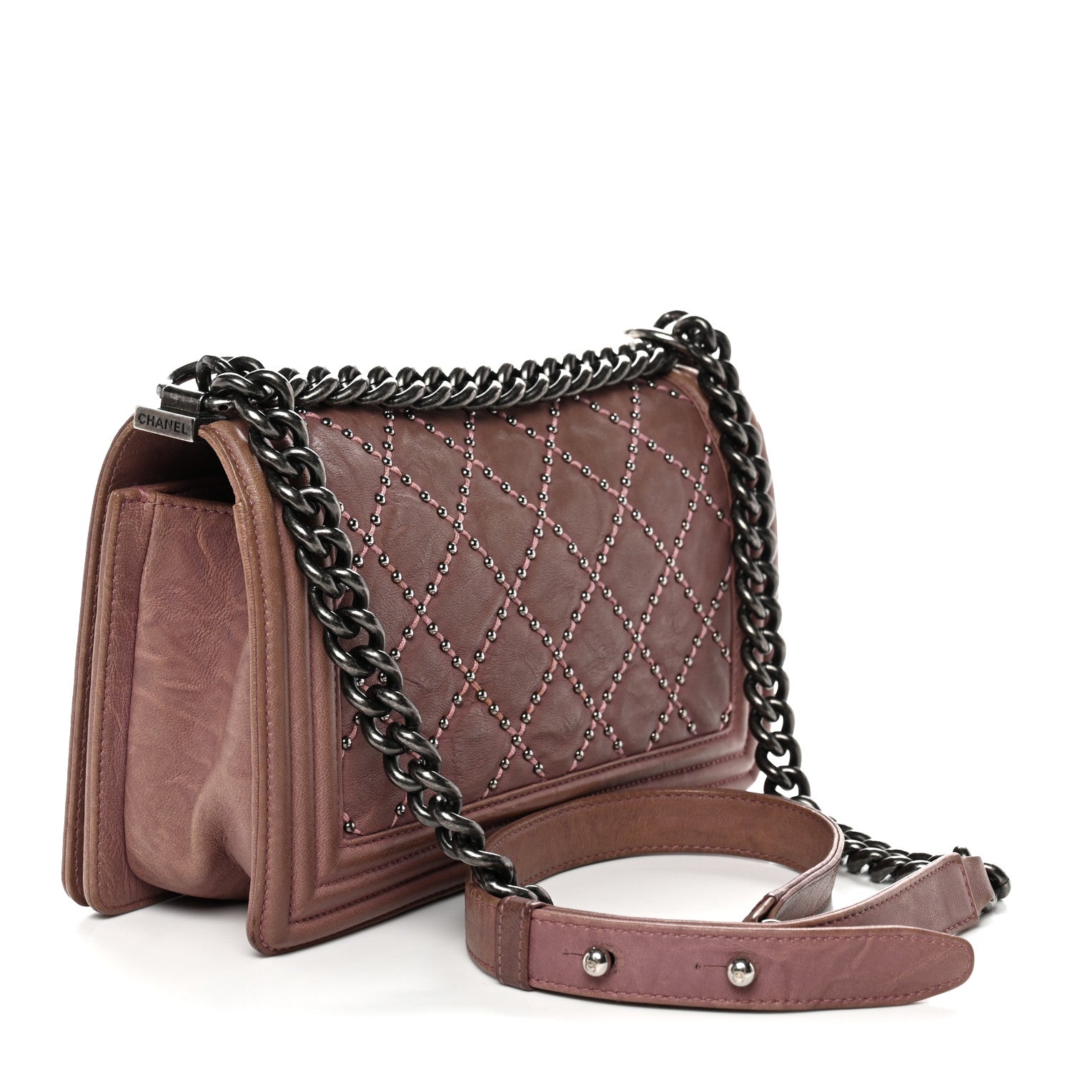 Chanel Crumpled Lambskin Medium Studded Boy Flap Pink