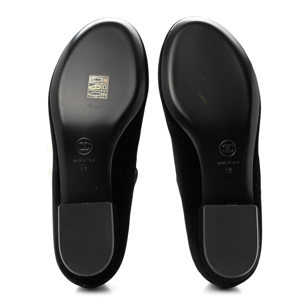 Chanel Velvet Grosgrain Bow Mary Jane Flats 38 Black White