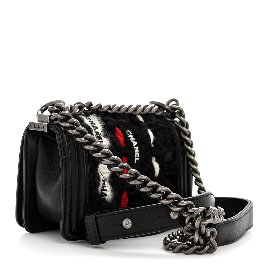 Chanel Lambskin Tweed Logo Embroidered Mini Boy Flap White Red Black