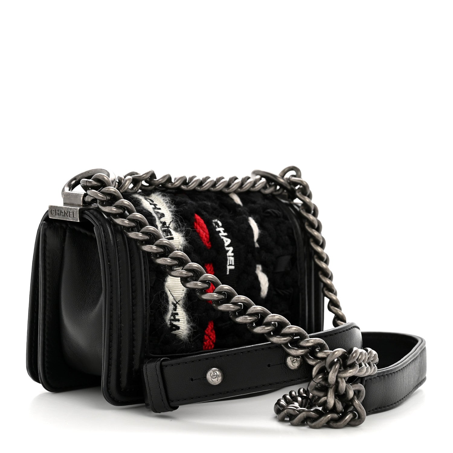 Chanel Lambskin Tweed Logo Embroidered Mini Boy Flap White Red Black