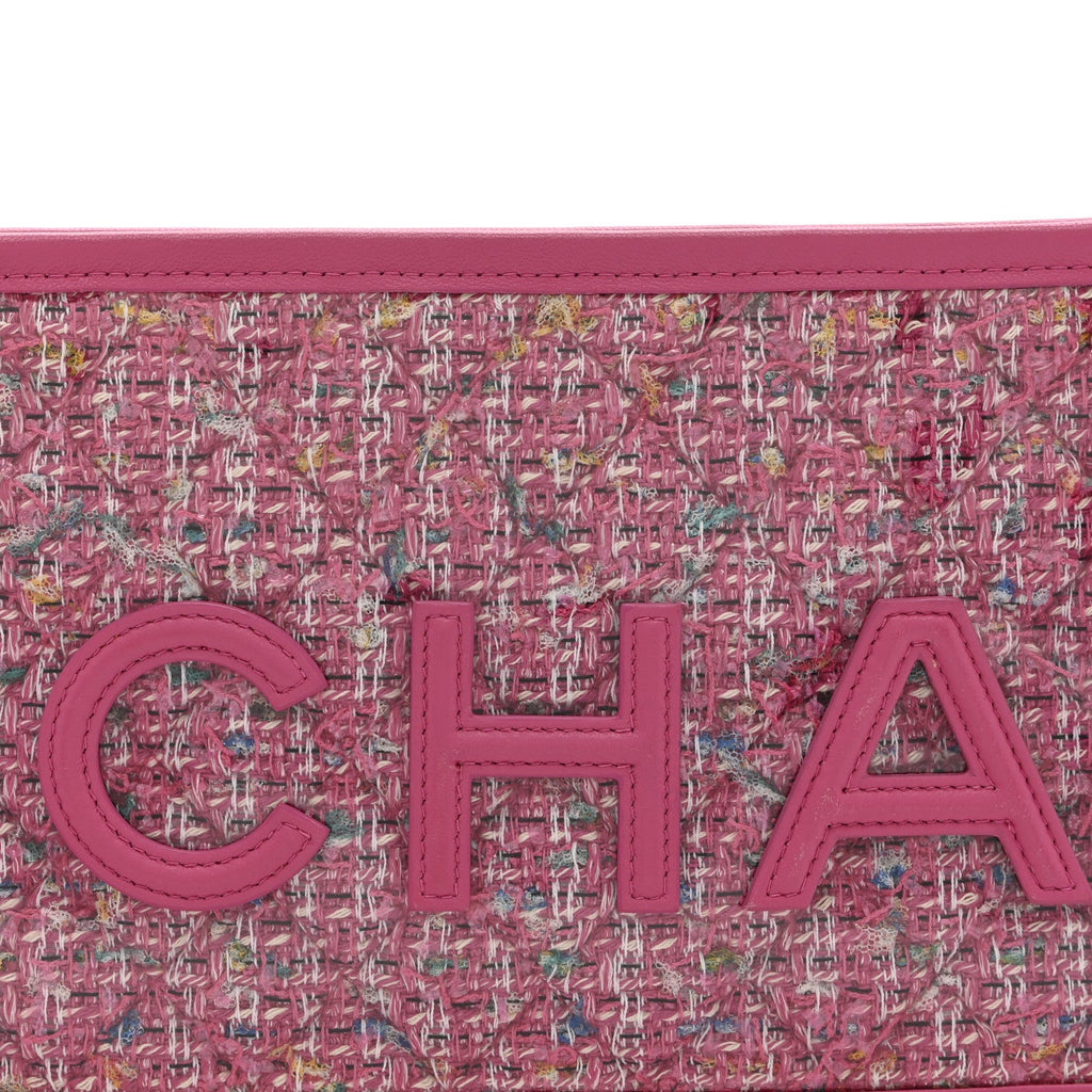 Chanel Tweed PVC Lambskin Wristlet Pouch Pink