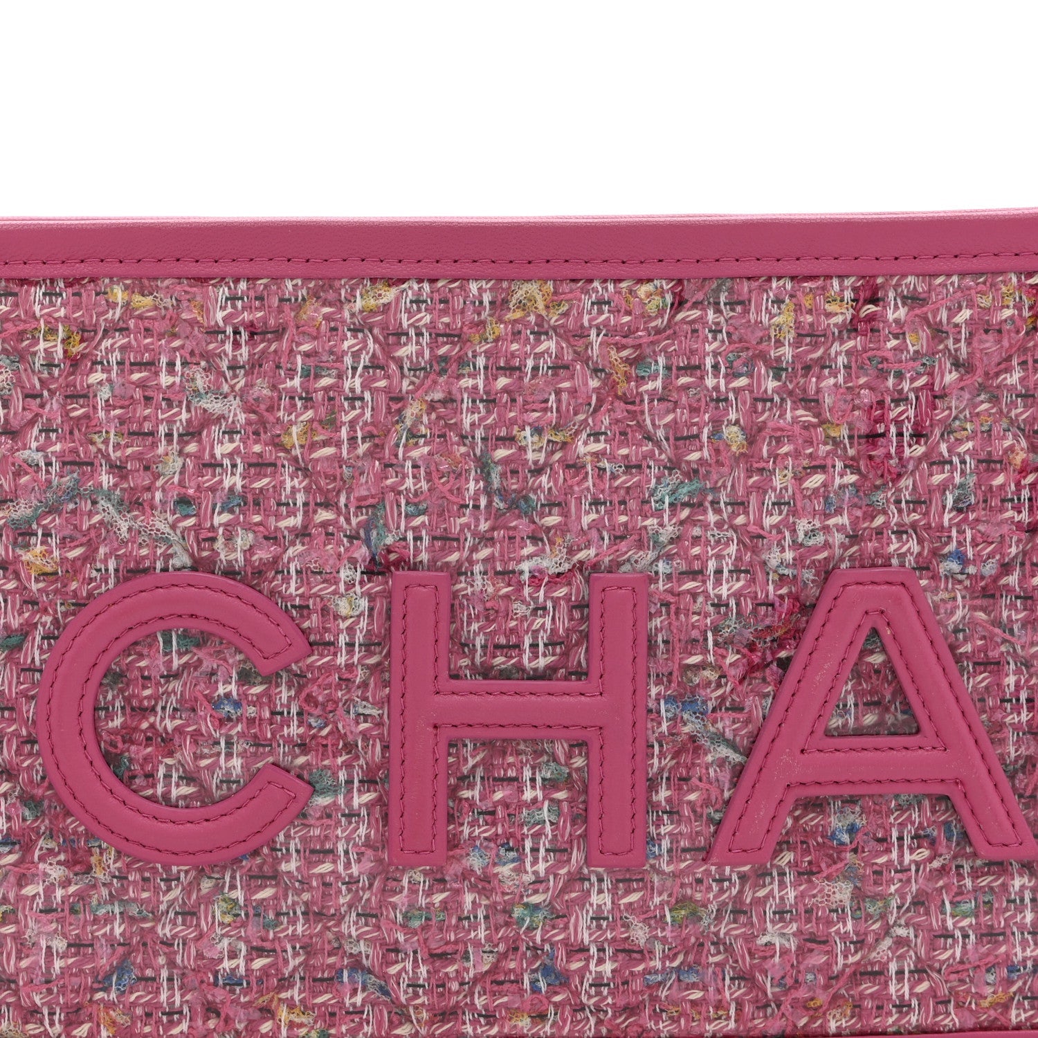Chanel Tweed PVC Lambskin Wristlet Pouch Pink