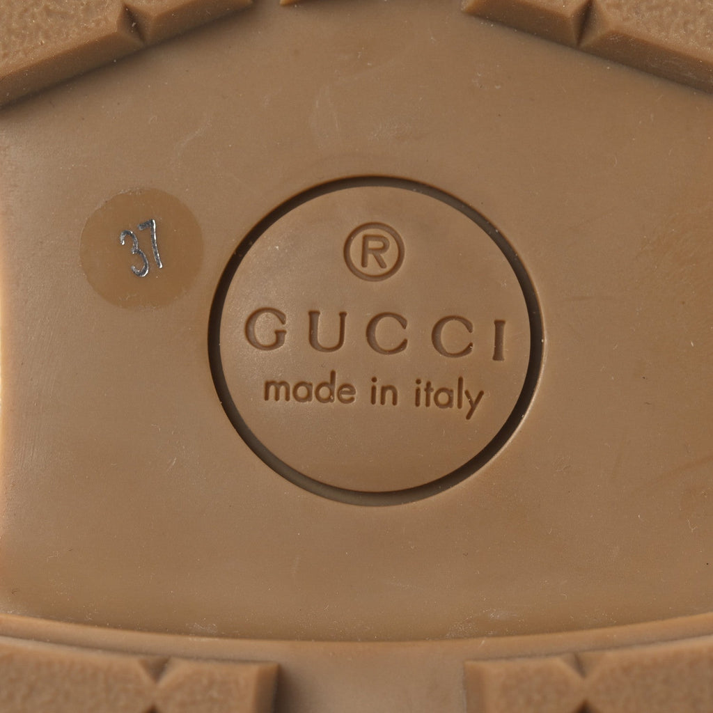 Gucci X THE NORTH FACE Monogram Textured Calfskin Hiking Ankle Boots 37 Beige Ebony Deep Orange