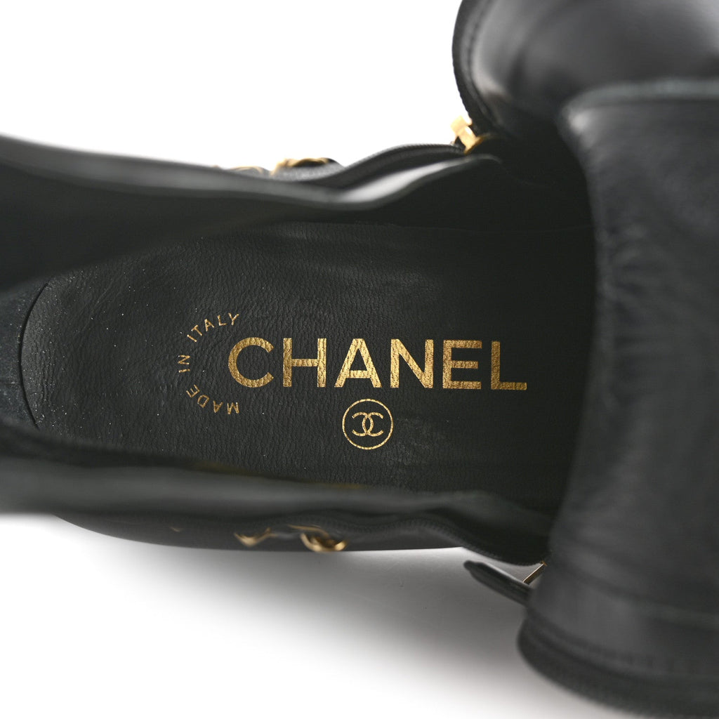 Calfskin Chain Lace Up Boots 36.5 Black