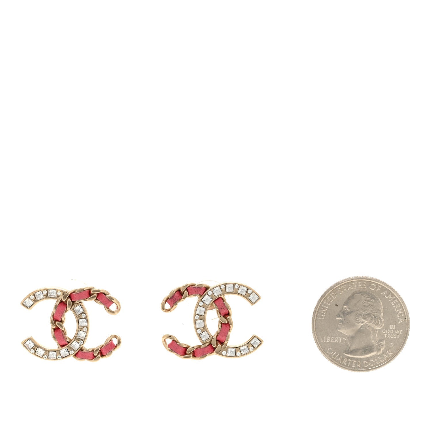 Lambskin Baguette Crystal CC Chain Earrings Pink Gold