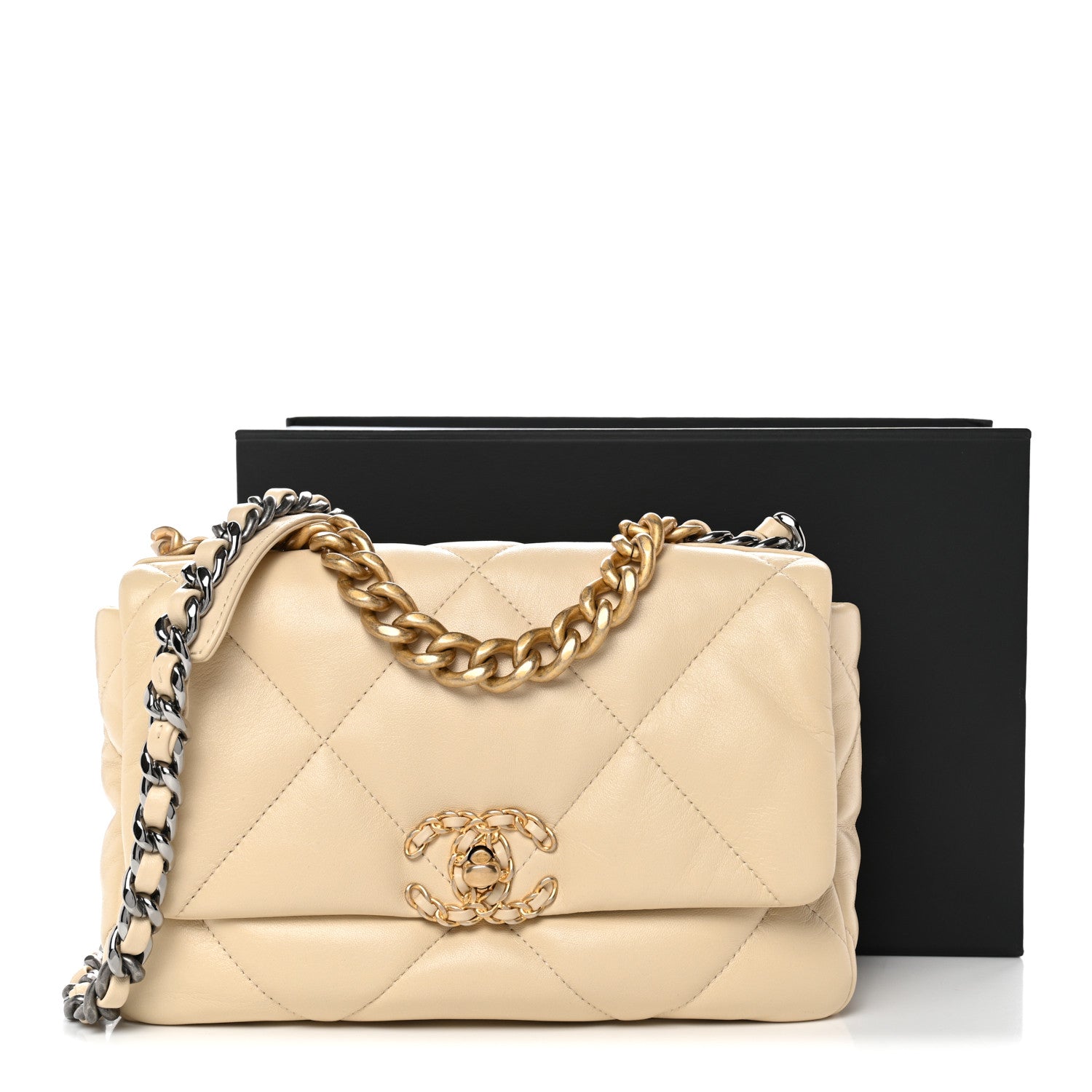 Chanel Lambskin Quilted Medium Chanel 19 Flap Beige