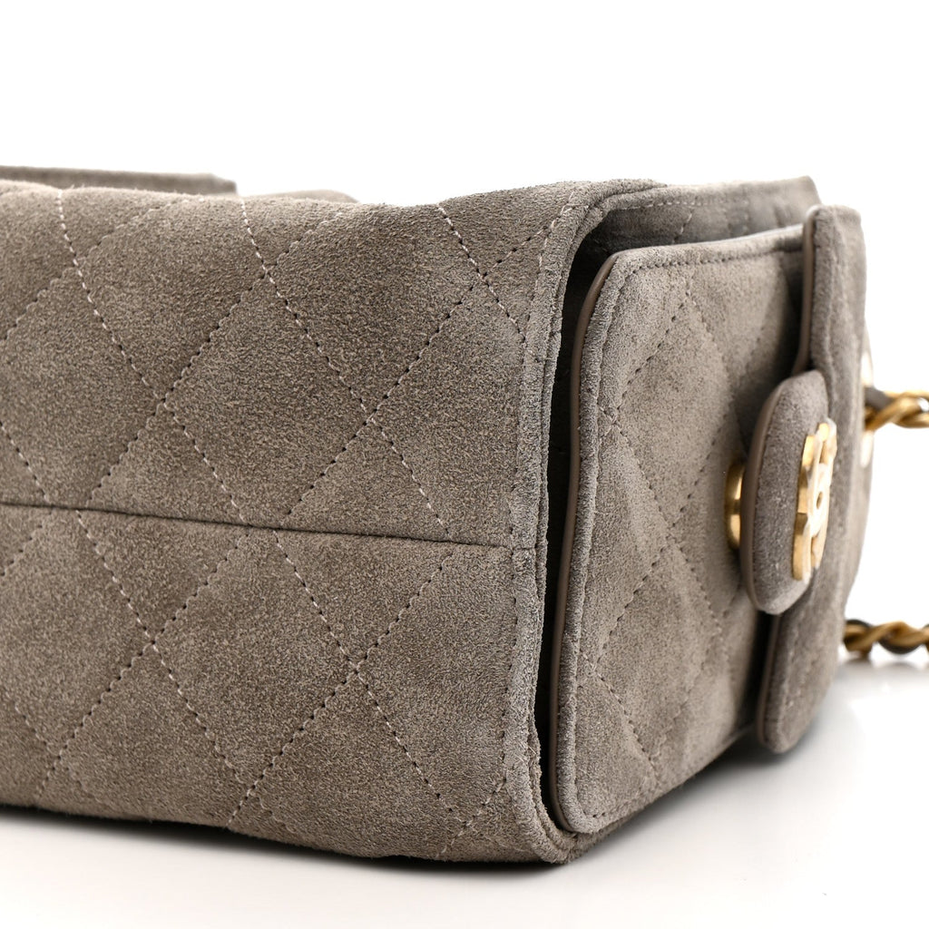 Chanel Suede Quilted Mini Chanel 25 Handbag Dark Grey