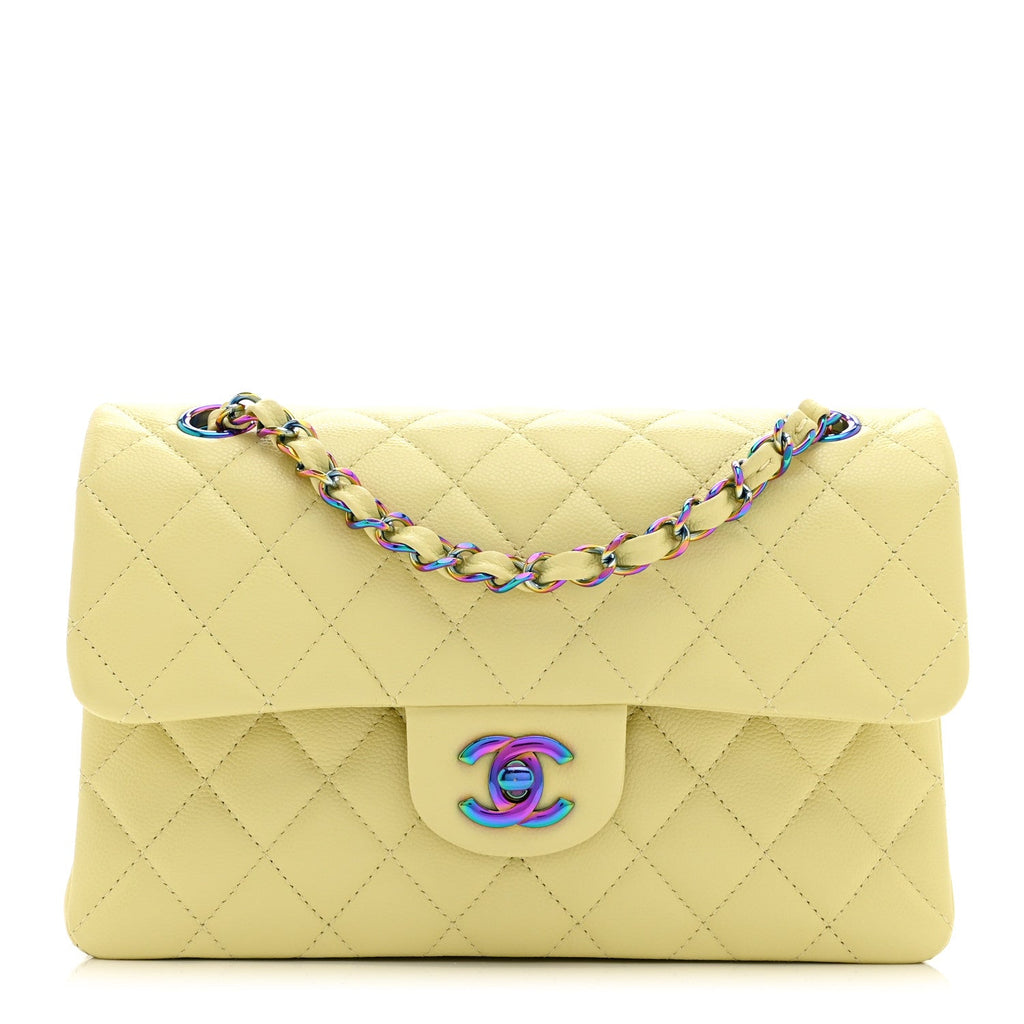 Chanel Caviar Quilted Rainbow CC Small Double Flap Green