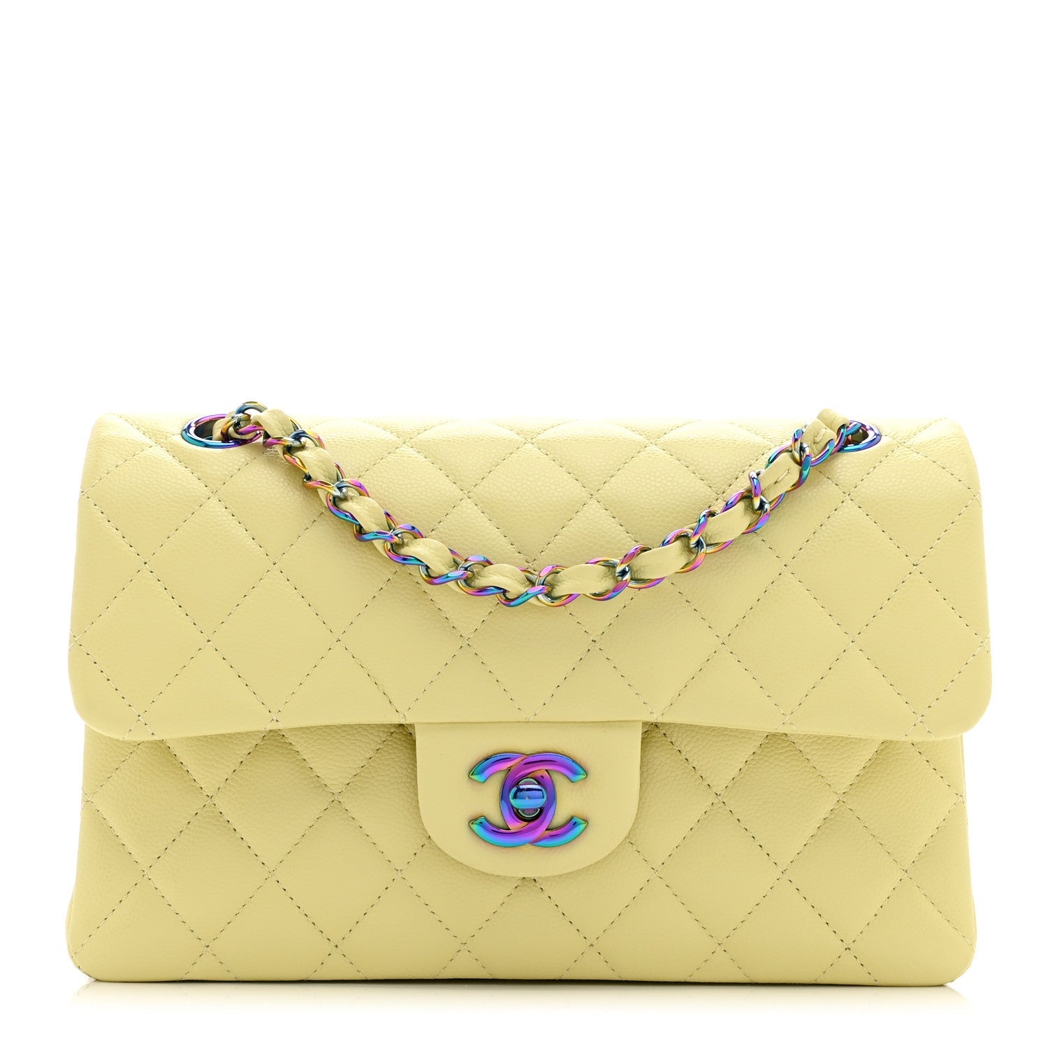 Chanel Caviar Quilted Rainbow CC Small Double Flap Green