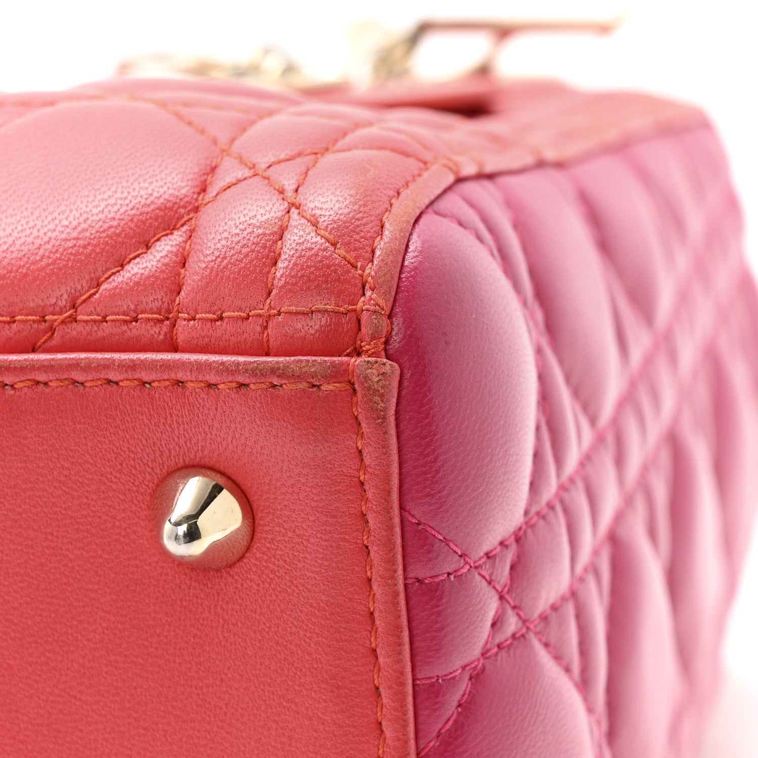 Christian Dior Lambskin Cannage Medium Bi-Color Lady Dior Orange Fuchsia