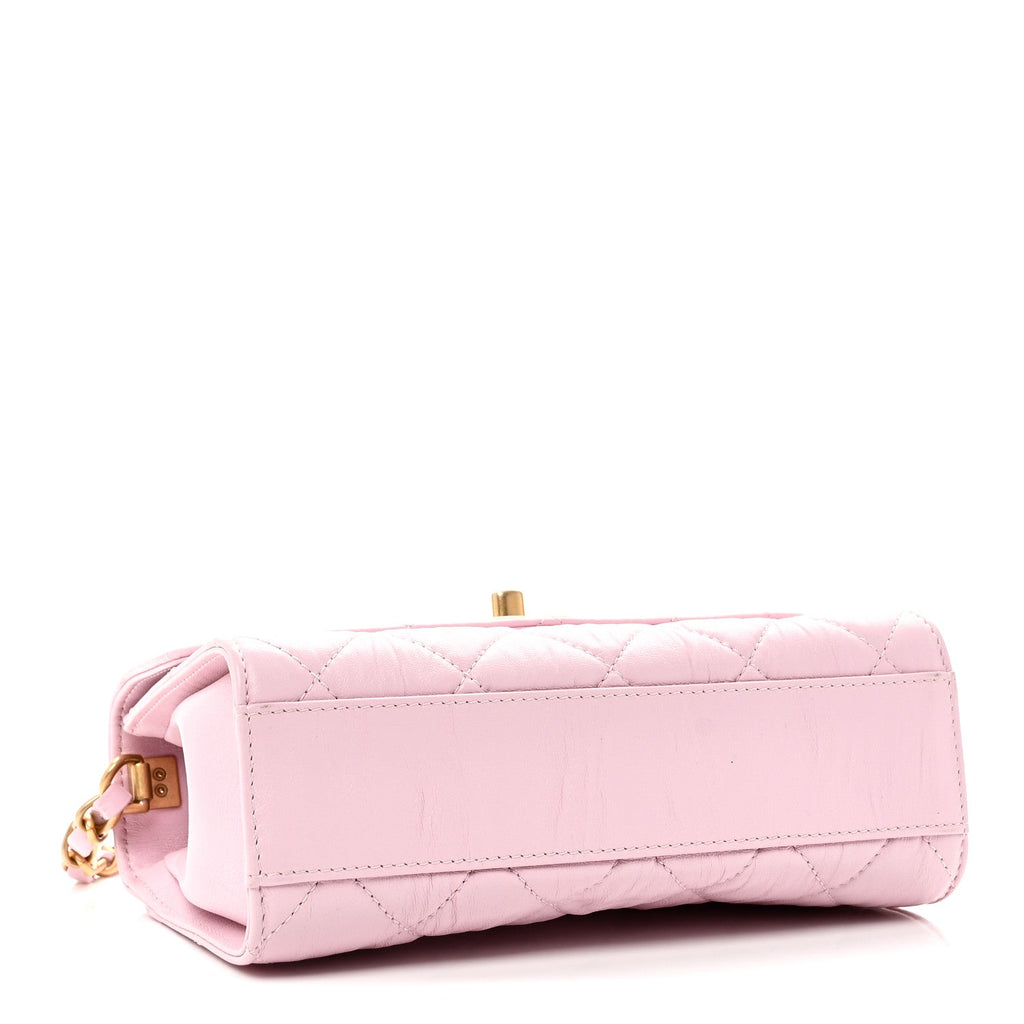 Chanel Crumpled Lambskin Quilted Mini CC Links Top Handle Flap Light Pink