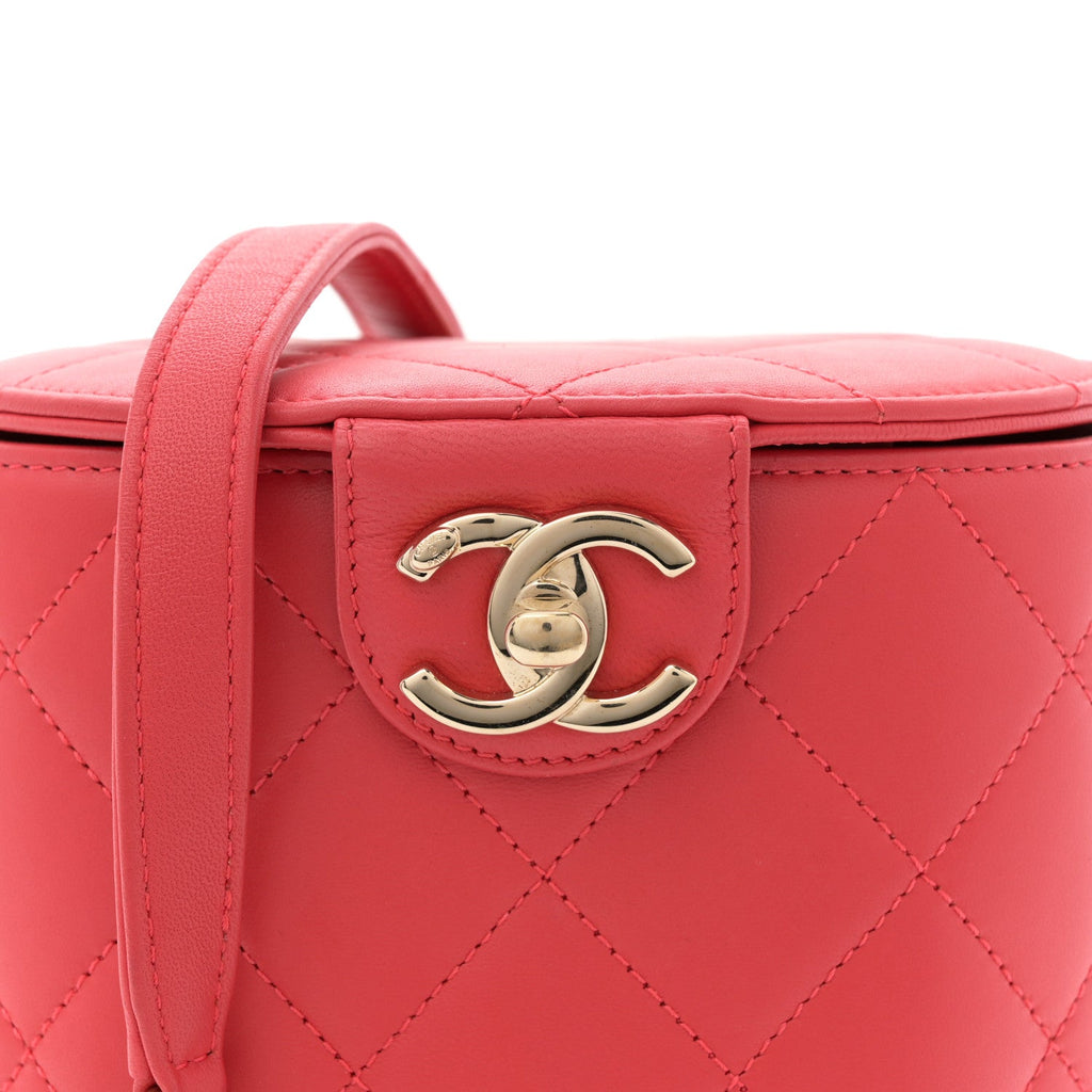 Chanel Lambskin Resin Elegant Chain Vanity Case Red