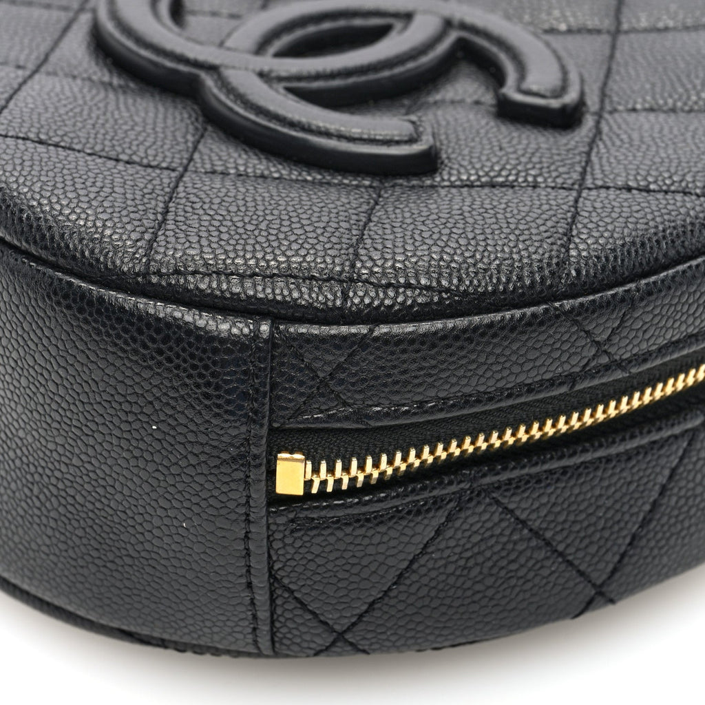 Chanel Caviar Quilted Small Round Vanity With Chain  Black