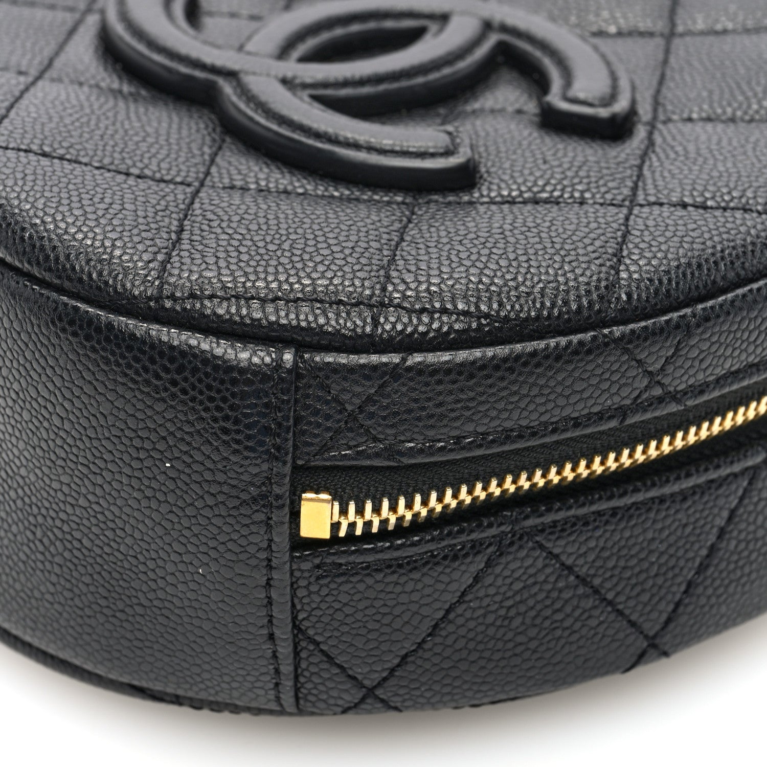 Chanel Caviar Quilted Small Round Vanity With Chain  Black