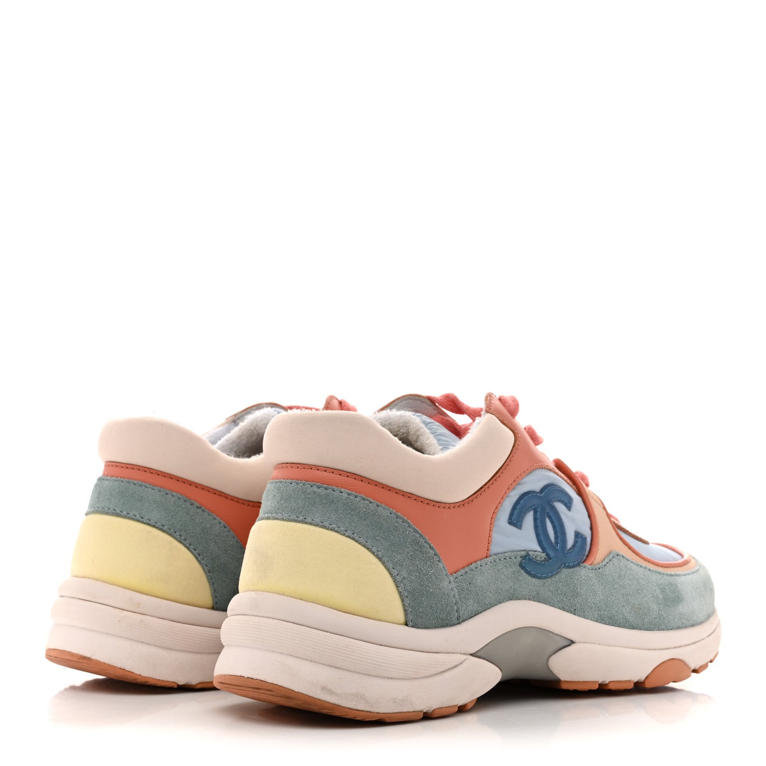 Nylon Lambskin Suede Calfskin CC Sneakers 35 Coral Light Blue White