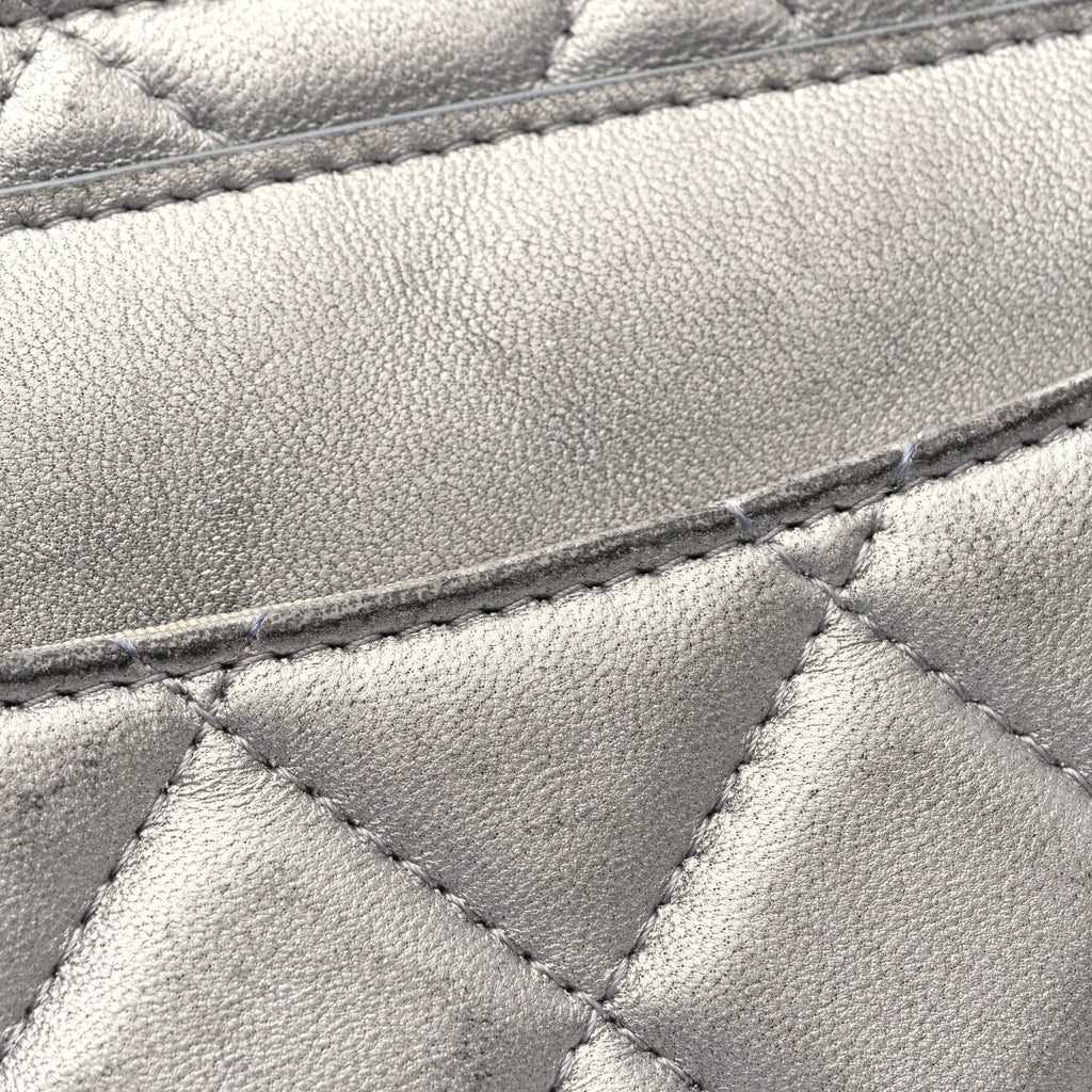 Chanel Metallic Lambskin Quilted Clutch With Chain Silver