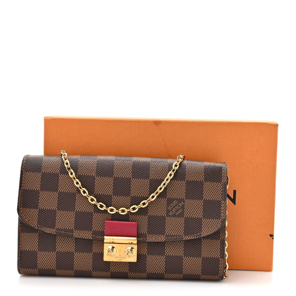 Louis Vuitton Damier Ebene Croisette Chain Wallet Scarlet