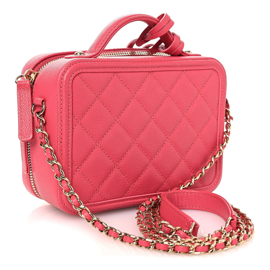 Chanel Caviar Quilted Small CC Filigree Vanity Case Pink
