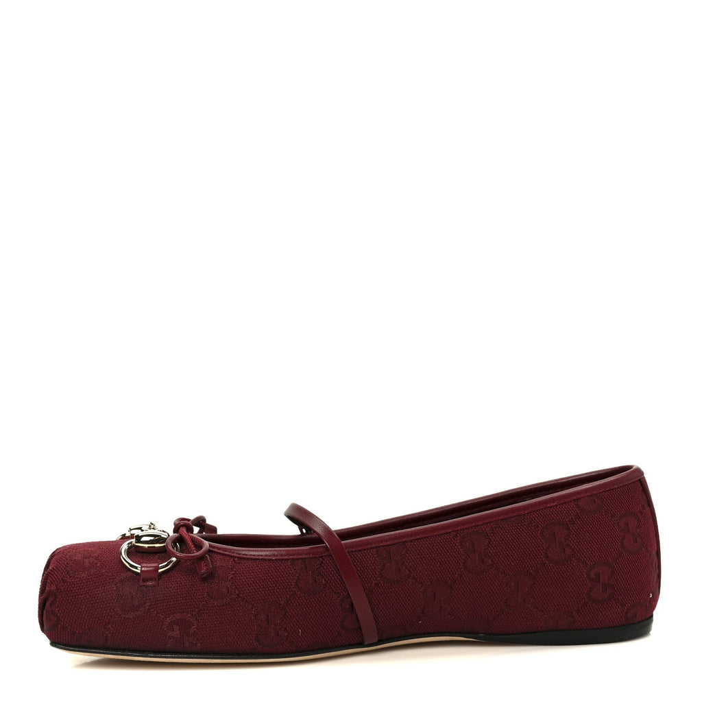 Gucci GG Monogram Horsebit Ballet Flats 37.5 Rosso Ancora